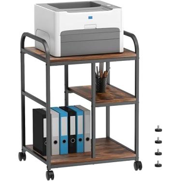 Imagem de KDSOM Suporte de impressora com prateleiras de armazenamento ajustáveis, mesa de impressora móvel para sala de estar, escritório em casa, quarto