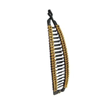 Imagem de 12 Presilhas De Cabelo Preta Banana Com Strass Dourada 15Cm