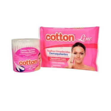 Imagem de Cotton Line Kit Demaquilante, Toalhas Umedecidas Sensitive Care 24 Unidades e Hastes Flexíveis 150 Unidades