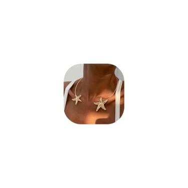 Imagem de NFVITLP Colar de flores douradas para mulheres moderno declaração floral estrela do mar colar dourado | flor prata estrela do mar gargantilha ajustável abertura gargantilha verão praia joias