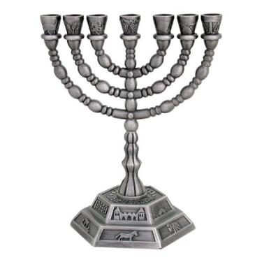 Imagem de Menorá - Sete ramos Menorah, Estanho 7 Galhos Porta-Velas por Rimmon Judaica