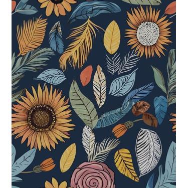 Imagem de Papel de parede azul boho descascar e colar, papel de contato floral vintage 44,5 cm x 299,7 cm, papel de parede botânico floral paisley, retrô, autoadesivo, removível, impermeável, para prateleiras