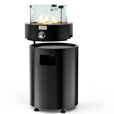 Imagem de Onlyfire Fogueira destacável premium com pedras de lava, protetor de vento e rodas de vidro, lareira a gás propano sem fumaça com câmara de armazenamento de tanque e mangueira de 1,5 m para pátio, quintal, restaurante, ao ar livre, 24000BTU