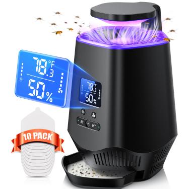Imagem de Armadilhas para moscas de frutas para ambientes internos, armadilhas inteligentes Fooxem para insetos e mosquitos para ambientes internos com sensor de temperatura e umidade, 10 peças de placas