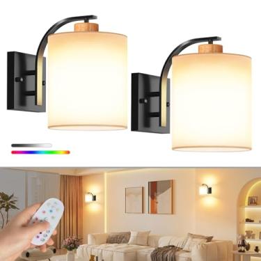 Imagem de Aiilsmp Arandelas de parede pretas recarregáveis operadas por bateria, conjunto de 2 com controle remoto, luzes de parede LED reguláveis sem fio, alimentadas por bateria, luminária de parede para