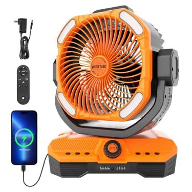 Imagem de WESTTREE Ventilador de fluxo de ar grande operado por bateria, ventilador recarregável sem fio de acampamento de 45000 mAh com oscilação automática de 360° e temporizador, ventiladores de barraca