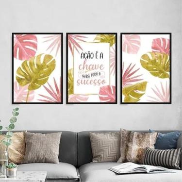 Imagem de Kit 3 Quadros Ação É A Chave O Sucesso 24X18Cm Vidro Preta