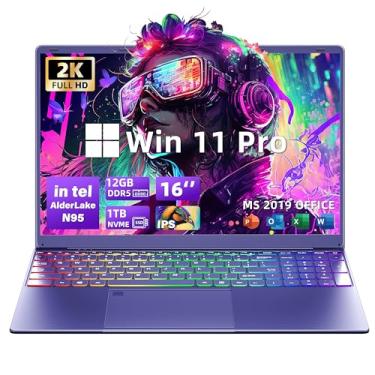 Imagem de Svikou Win 11 Pro/MS Office 2019】 Laptop para jogos roxo de 16 polegadas, CPU Alder Lake Quad Core N95 de 12ª geração, 12 GB LPDDR5, 1920 x 1200 FHD IPS, KB com retroiluminação colorida, desbloqueio
