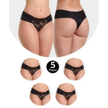 Imagem de Kit 5 Calcinha IMI Lingerie Tanga Fio Dental Duplo Em Microfibra E Ren