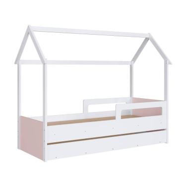Imagem de Cama Infantil Montessoriana Com Colchão Branca e Rosa