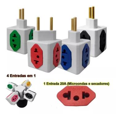 Imagem de Kit 10 Adaptador Tomada Pino Cubo Colorido 4 Saídas 10a 20a