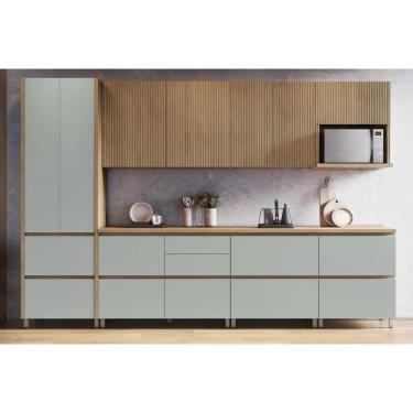 Imagem de Cozinha Completa Rainha Gourmet 7 Peças (3 Aéreos + 1 Paneleiro + 3 Balcões) C7p01 Nature/verde - Nesher