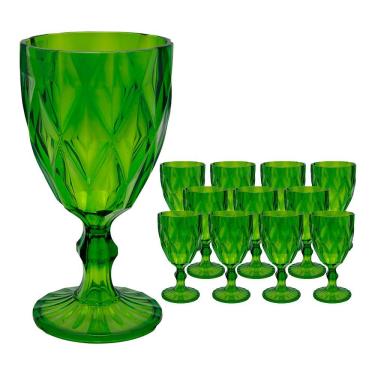 Imagem de Jogo 12 Taças De Acrílico Verde Diamond Diamante Festa Piscina Plástico 330ml Lyor