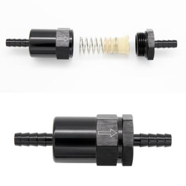 Imagem de KRD PERFORMANCE Filtro de combustível em linha de tarugo de 9,5 mm de alumínio com elemento de inserção de bronze de mola de 30 mícrons, preto