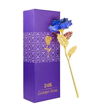 Imagem de WeFoonLo Criativa Artificial 24K Flor Rosa Plástico Haste Longa Rosa Verdadeira Mergulhada em Ouro com Caixa de Presente para o Dia das Mães, Dia dos Namorados, Aniversário, Dia de Ação de Graças