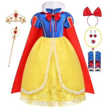 Imagem de Latocos Vestido de princesa para meninas, fantasia infantil, vestido de princesa, coroa, faixa de cabeça para Halloween, cosplay, presente, Amarelo, 150(8-10Y)