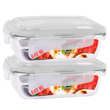 Imagem de Kit 2 Pote Tampa Hermetica Retangular Vidro 640ml Multiuso - Casa Lind
