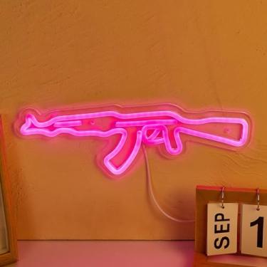 Imagem de Cusgazy Placa De Arma Neon Led, Placas Alimentadas Por Usb, Luz Noturna, Arte Parede 3D E Decoração Sala Jogos, Quarto, Estar, Festa, Lâmpada Para Crianças, Meninas Meninos (Rosa)