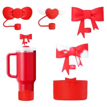Imagem de GAISHION Conjunto De Acessórios Para Copo Stanley, Incluindo 4 Tampas Silicone Canudos 10 Mm/0,4 Pol., 1 Porta-Copos Stanley 40 Oz, 30 Oz E 20 - Vermelho