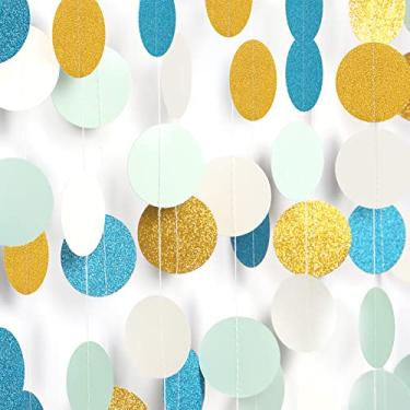 Imagem de Lasting Surprise Guirlanda De Serpentinas Para Decoração Festa, Azul-Petróleo, Menta, Marfim E Dourado - Faixa Papel Pendurar 52 Pés, Aniversário, Casamento, Noivado, Chá Bebê, Despedida Solteira