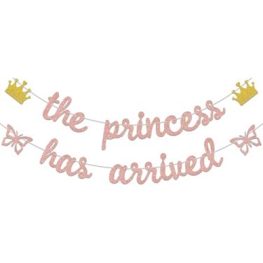 Imagem de Faixa The Princess Has Arrived, decorações de festa de primeiro aniversário de princesa, faixa Welcome Little Baby, suprimentos para festa de aniversário de princesinha, ouro rosa