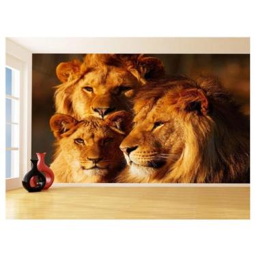 Imagem de Papel De Parede Animais Leão Família Filhotes 3,5M Anm508 - Você Decor