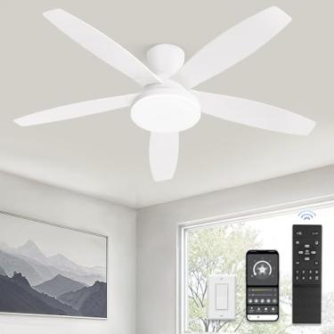 Imagem de ZMISHIBO Ventiladores De Teto 48" Com Luzes E Controle Remoto/Aplicativo, Luz Branca Perfil Baixo, Motor Cc Silencioso, Led Regulável, Montagem Embutida Moderna Para Quarto, Pátio Interno/Externo