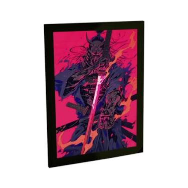 Imagem de Quadro Decorativo Anime Samurai Ilustração Oni Rosa Decoração Poster Quarto Sala
