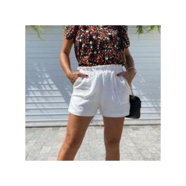 Imagem de Short feminino com elástico na cintura com bolso linho blogueira - Fil
