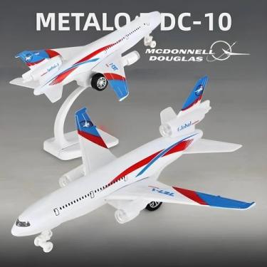 Imagem de Boeing 727 DC-10 22cm Avião De Brinquedo Em Liga Metálica 4 Luzes Músi