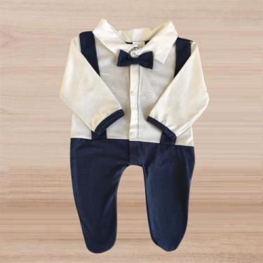 Imagem de Macacão Social Bebê Menino Manga Longa Jardineira Com Gravata 100% Alg