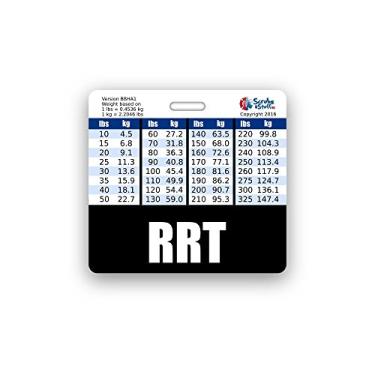 Imagem de RRT Badge Buddy Horizontal com tabelas de conversão de altura e peso (padrão, preto)