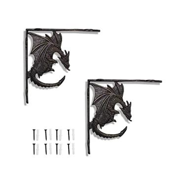 Imagem de CatchDragon Suporte De Prateleira Em Ferro Fundido Rústico L Para Serviço Pesado, Suporte Decorativo De Mísulas Góticas De Dragão, Suporte De Canto De Parede De Painel Perfurado Para Armário Montado P