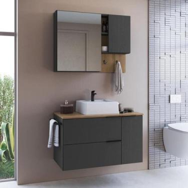 Imagem de Conjunto para Banheiro Gabinete Suspenso 80cm com Toalheiro Cuba e Esp