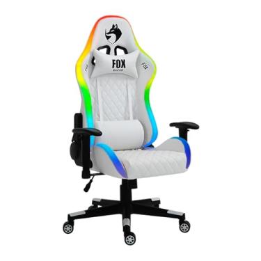 Imagem de Cadeira Gamer Fox Racer até 130kgs com RGB e Iluminação LED com almofadas Reclinável Branco