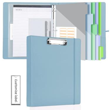 Imagem de BVSSX Fichário de 3 anéis com prancheta, fichários de 2,5 cm com bloco de notas e 5 divisórias com bolsos, etiquetas, pranchetas de poliuretano para escritório escolar (azul, tamanho carta)