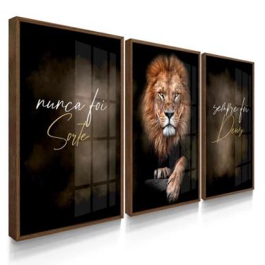 Imagem de Quadro Decorativo Trio Sorte Deus Leão Judá Decoração Escritório Sala 