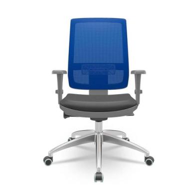 Imagem de Cadeira Brizza Diretor Grafite Tela Azul com Assento Vinil Preto Base 