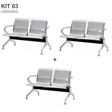 Imagem de Kit com 3 Cadeiras Longarina Aeroporto Cromada 2 Lugares - TM