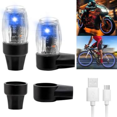 Imagem de YUERWOVER Pacote com 2 luzes de pneu para carro, LED, colorido, tampa da válvula da haste, luz de flash para caminhão, motocicleta, bicicleta, à prova d'água, recarregável, lâmpada de raio de pneu que