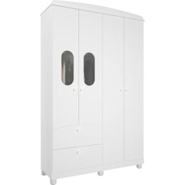 Imagem de Guarda Roupa 4 Portas 2 Gavetas Roupeiro Compacto 100% Mdf Quarto Da Criança Fofura Moderno Sapateira Infantil Solteiro Completo Com Cabideiro (Branco)
