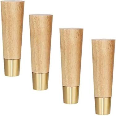 Imagem de Conjunto De 4 Pernas De Móveis De Madeira Maciça, Perna De Sofá De Madeira De Borracha Cônica, Pernas De Mesa De Café, Pernas De Banco, Pés De Substituição D, Wood Color, 15cm