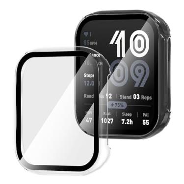 Imagem de Suoman Pacote com 3 capas para smartwatch Amazfit Bip6, protetor de tela de vidro temperado 9H, capa protetora de policarbonato com cobertura total - transparente + transparente