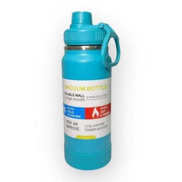 Imagem de Garrafa Térmica 800ml - Duplamente Isolada a Vácuo, Base Emborrachada Anti Derrapante TR-017 (Azul Claro)