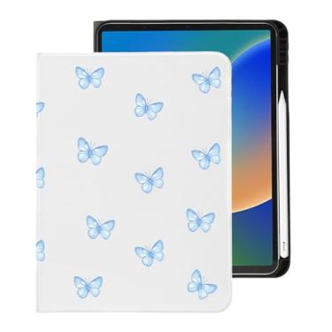 Imagem de BlHMCASE Linda capa borboleta azul para iPad Pro de 11 polegadas M4 2024 (5ª geração) com suporte para lápis, hibernar/despertar automático e vários ângulos de visualização, capa traseira de TPU macio