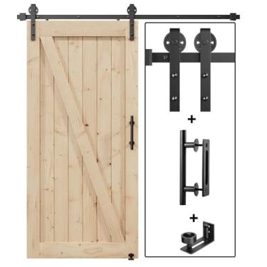 Imagem de EaseLife Kit e alça de trilho para porta de celeiro deslizante de 2,7 m, polia de roda de raio industrial grande, suporte de parede, deslize suavemente silenciosamente, fácil instalação, preto, trilho