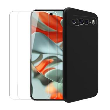 Imagem de WDMYLFTW Capa para Google Pixel 9 Pro XL + [2 unidades] Película protetora de tela de vidro temperado - Capa protetora de TPU (preta)