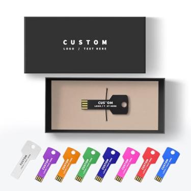 Imagem de Pen drive USB personalizado, pacote com 100 unidades de pen drive em formato de chave personalizada USB 2.0, ideal para presentes corporativos, eventos de negócios e brindes promocionais (8 GB, com