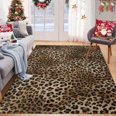 Imagem de ESSMOKO Tapete de sala de estar tapete nórdico simples com leopardo e caxemira artificial para, tapete grande para quarto, lavável e fácil de cuidar, padrão pequeno B, 60 x 90 cm