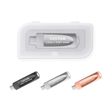 Imagem de Pen drive USB OTG personalizado, pacote com 50 unidades giratórias de metal 4 em 1, multifuncional, pen drive USB 3.0, ideal para brindes corporativos e brindes promocionais (64 GB, com caixa de